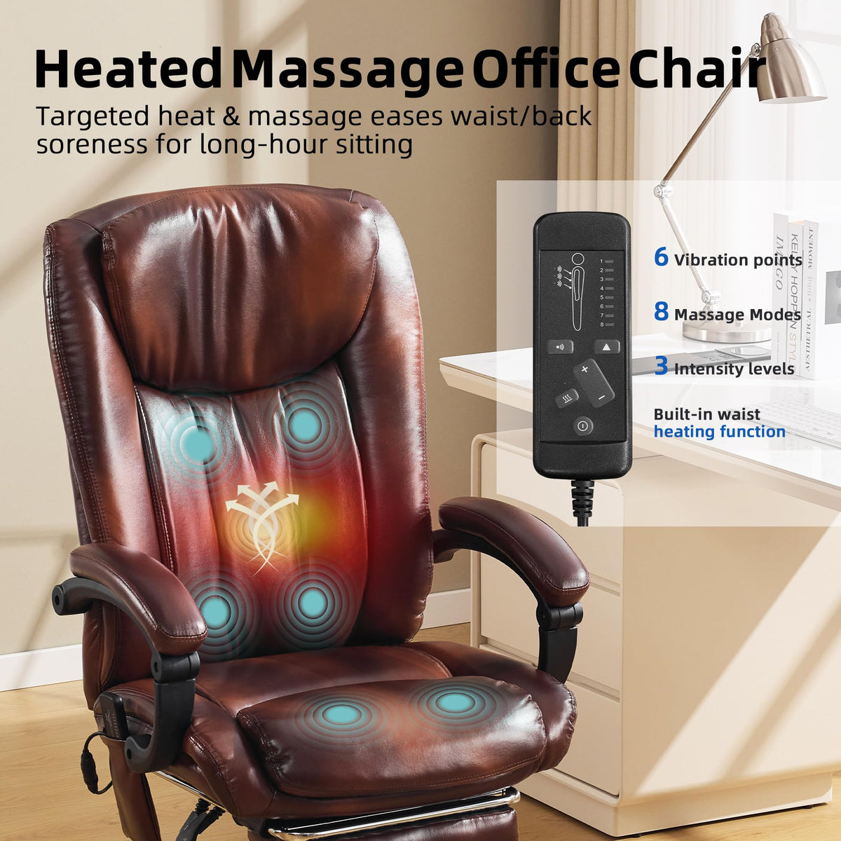Brown PU Leather Heated Massage Executive Chair T922436
