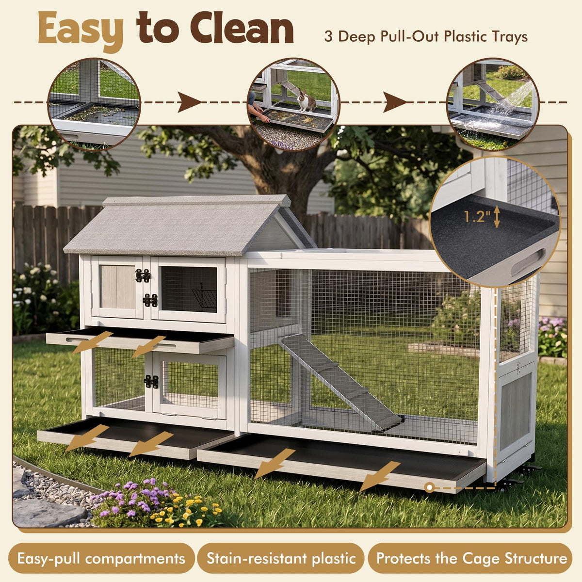 2-Story Wooden Rabbit Hutch with 3 Removable Trays I442