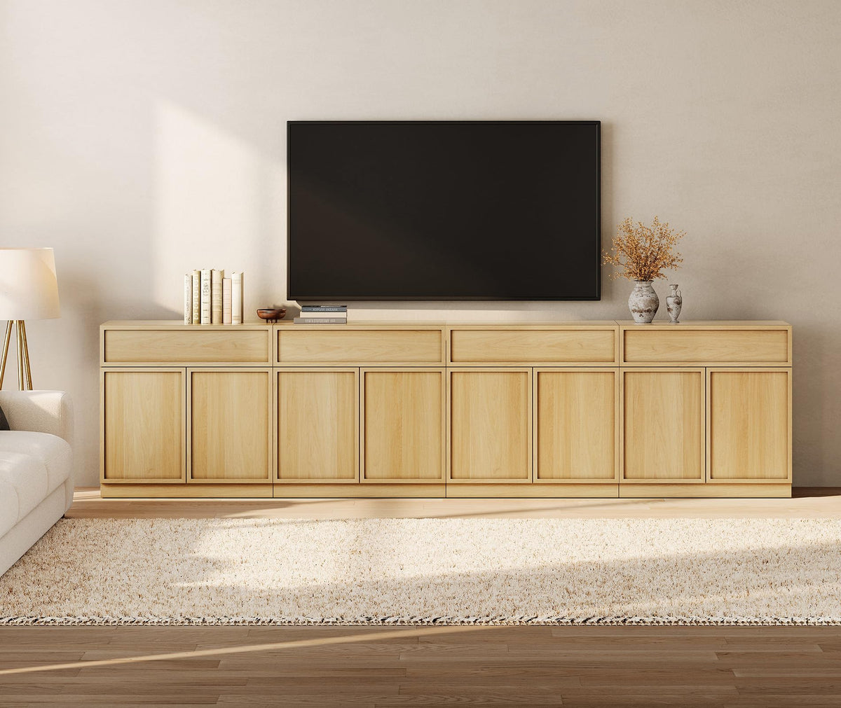 Oak TV Stand with 8 Doors and Drawers L632027
