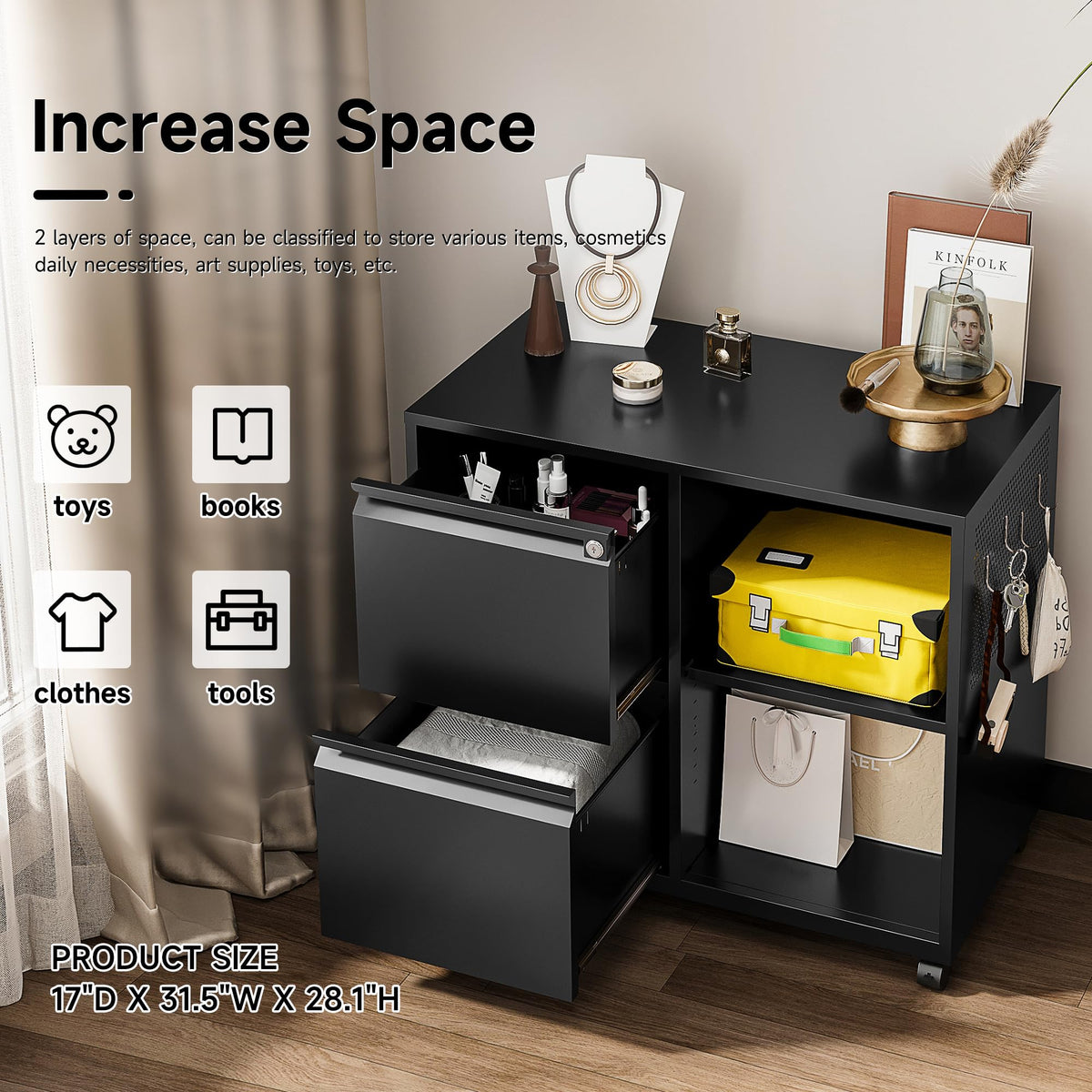 2 Drawer Metal File Cabinet with Lock and Shelf R7671