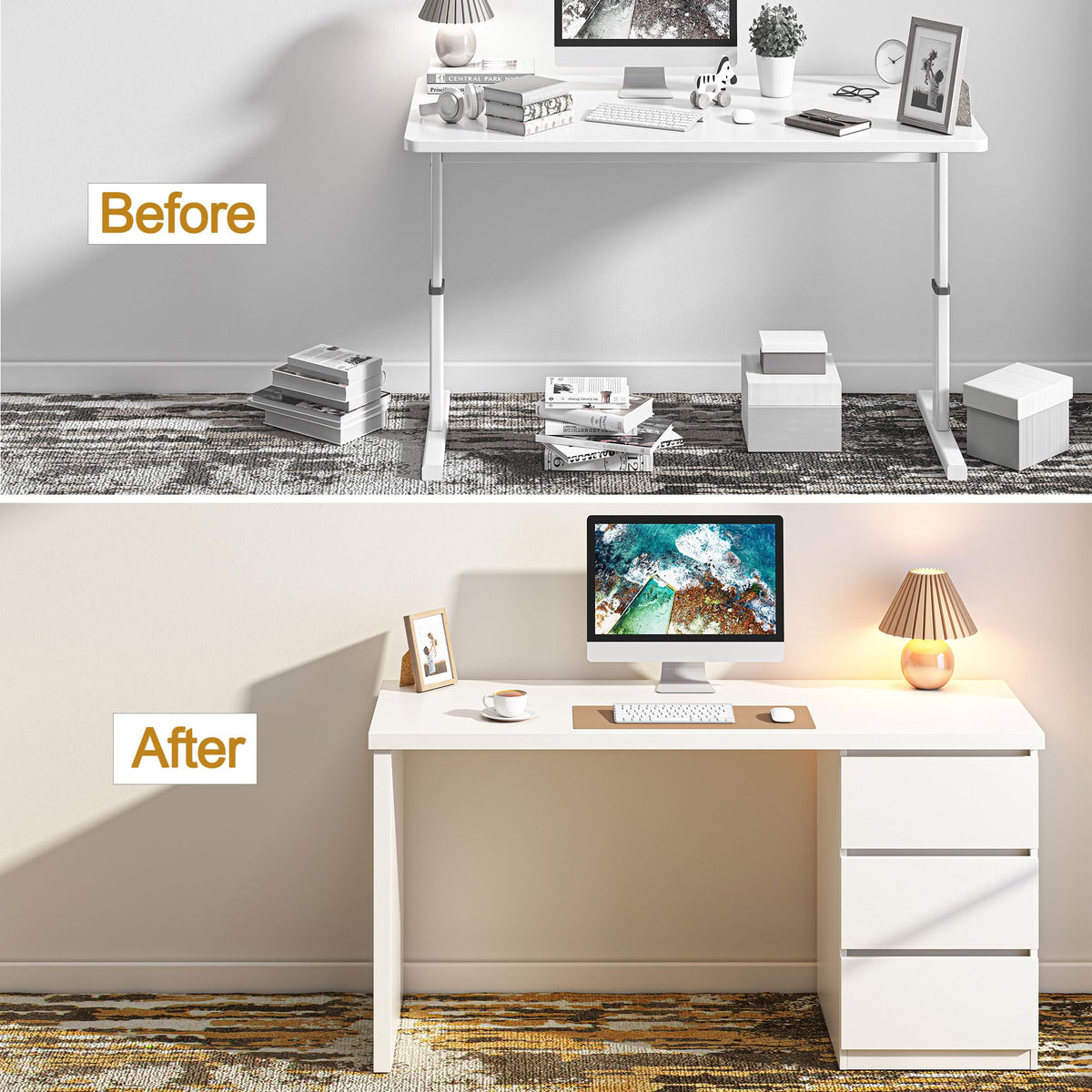 White Desk with Drawers T815