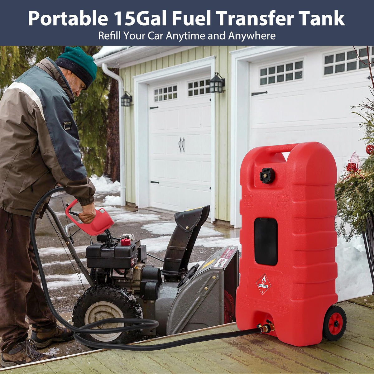 15 Gallon Portable Gas Fuel Tank Container with Pump and Hose C5489