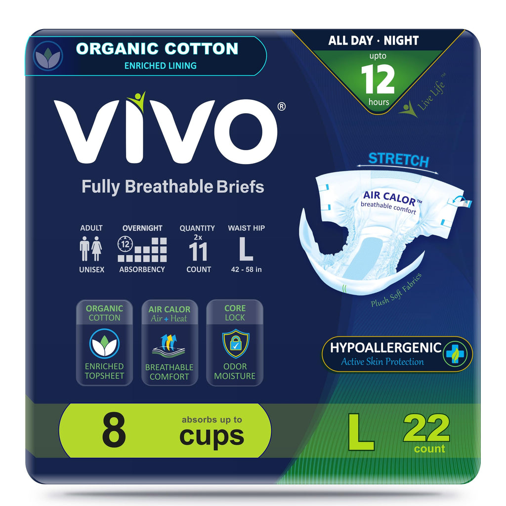 Organic Cotton Adult Incontinence Diaper Briefs with Tabs Large 22 Count H85878