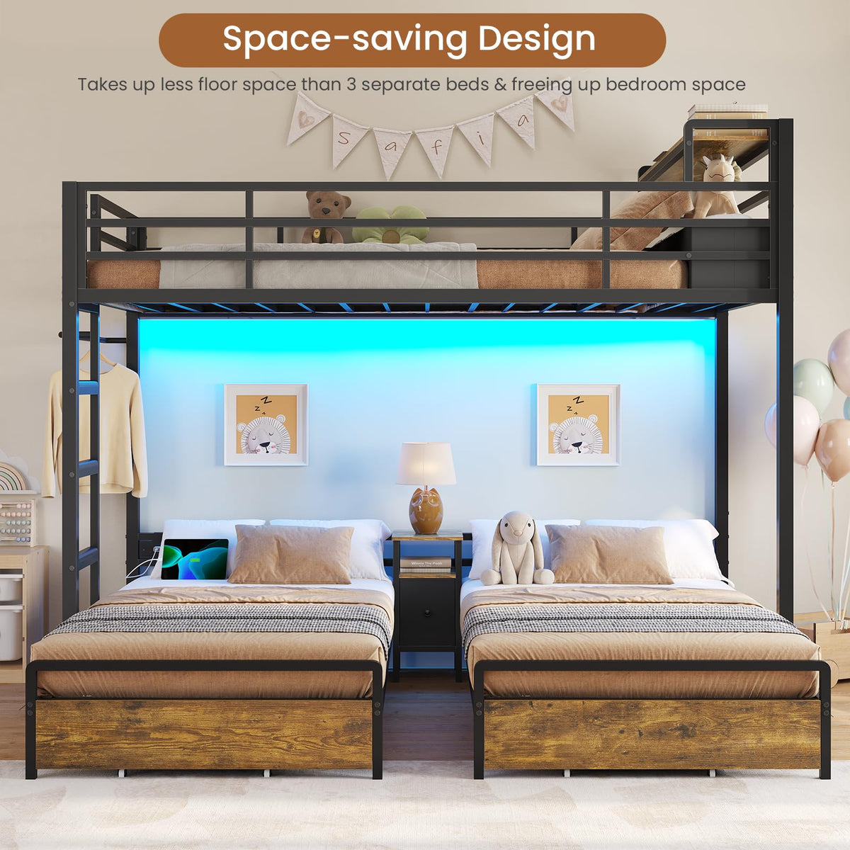 Black Twin Over Twin Triple Bunk Bed with Storage Drawers V27603