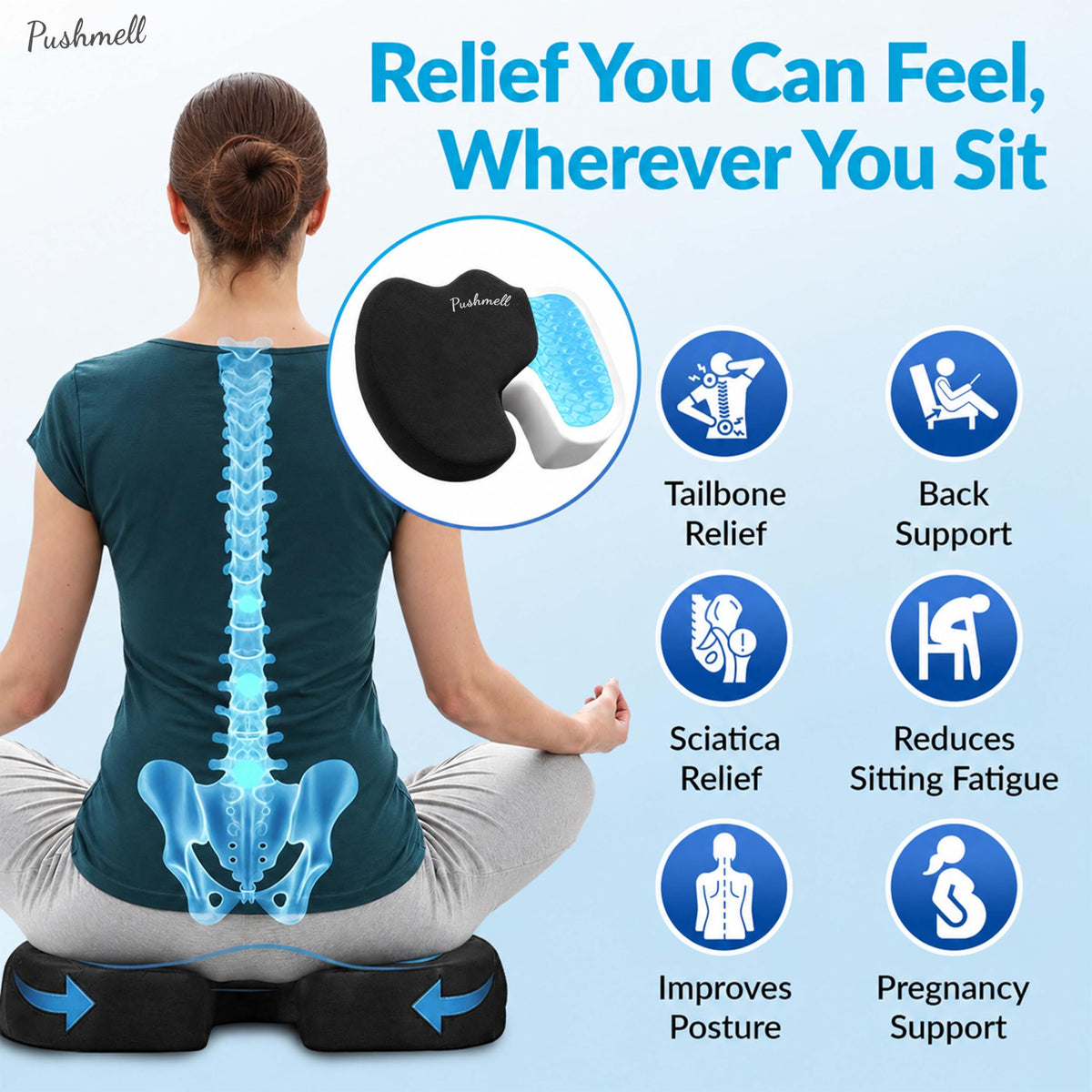 Memory Foam Gel Seat Cushion with Extra Cover T172