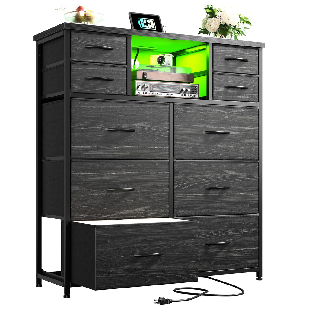 Black 10 Drawer Dresser with LED & Charging Station V122673