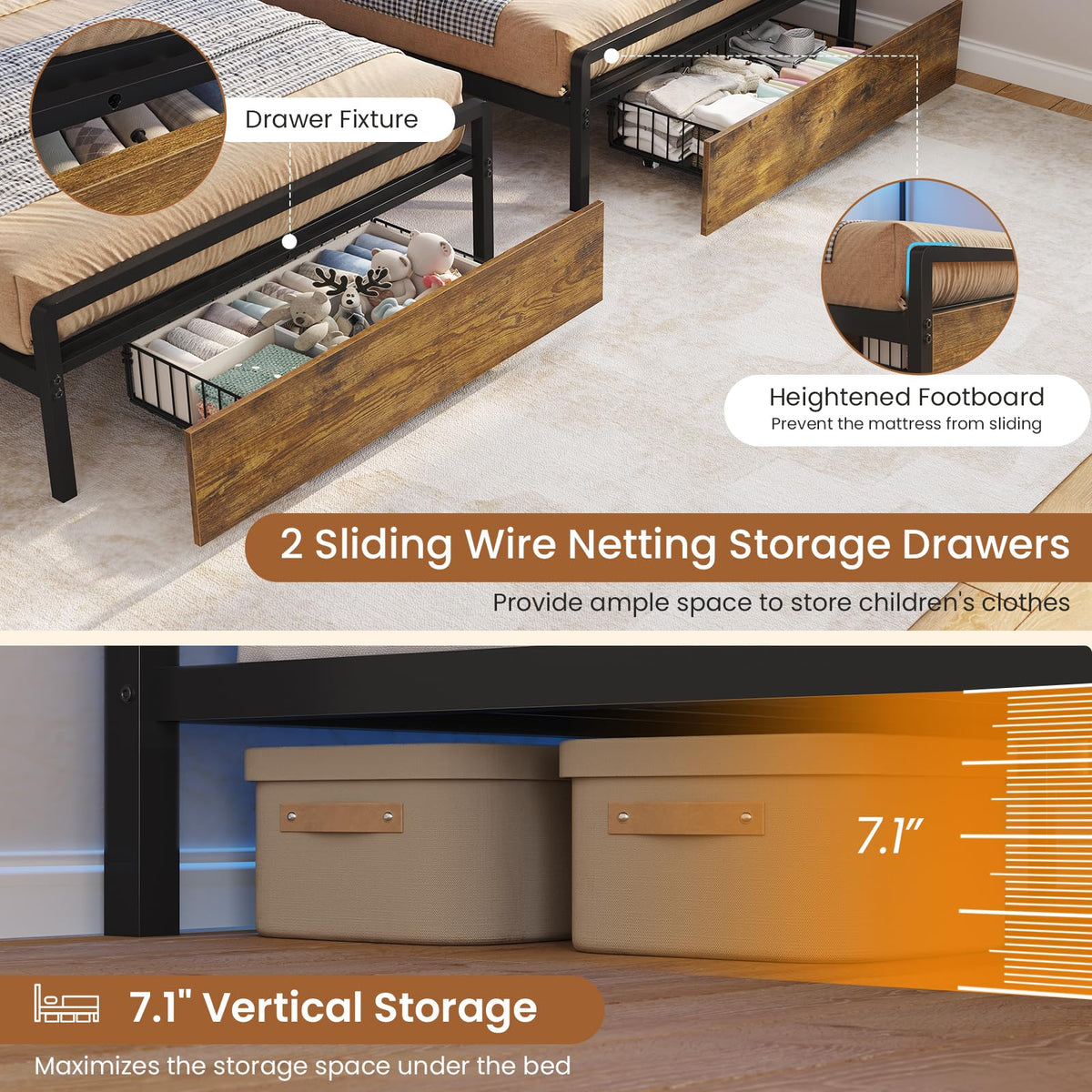 Black Twin Over Twin Triple Bunk Bed with Storage Drawers V27603