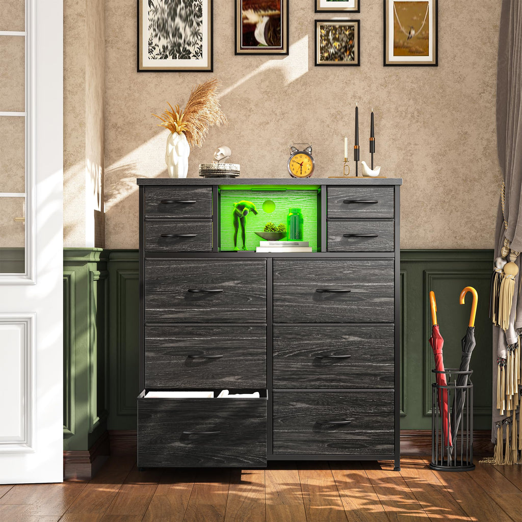 Black 10 Drawer Dresser with LED & Charging Station V122673