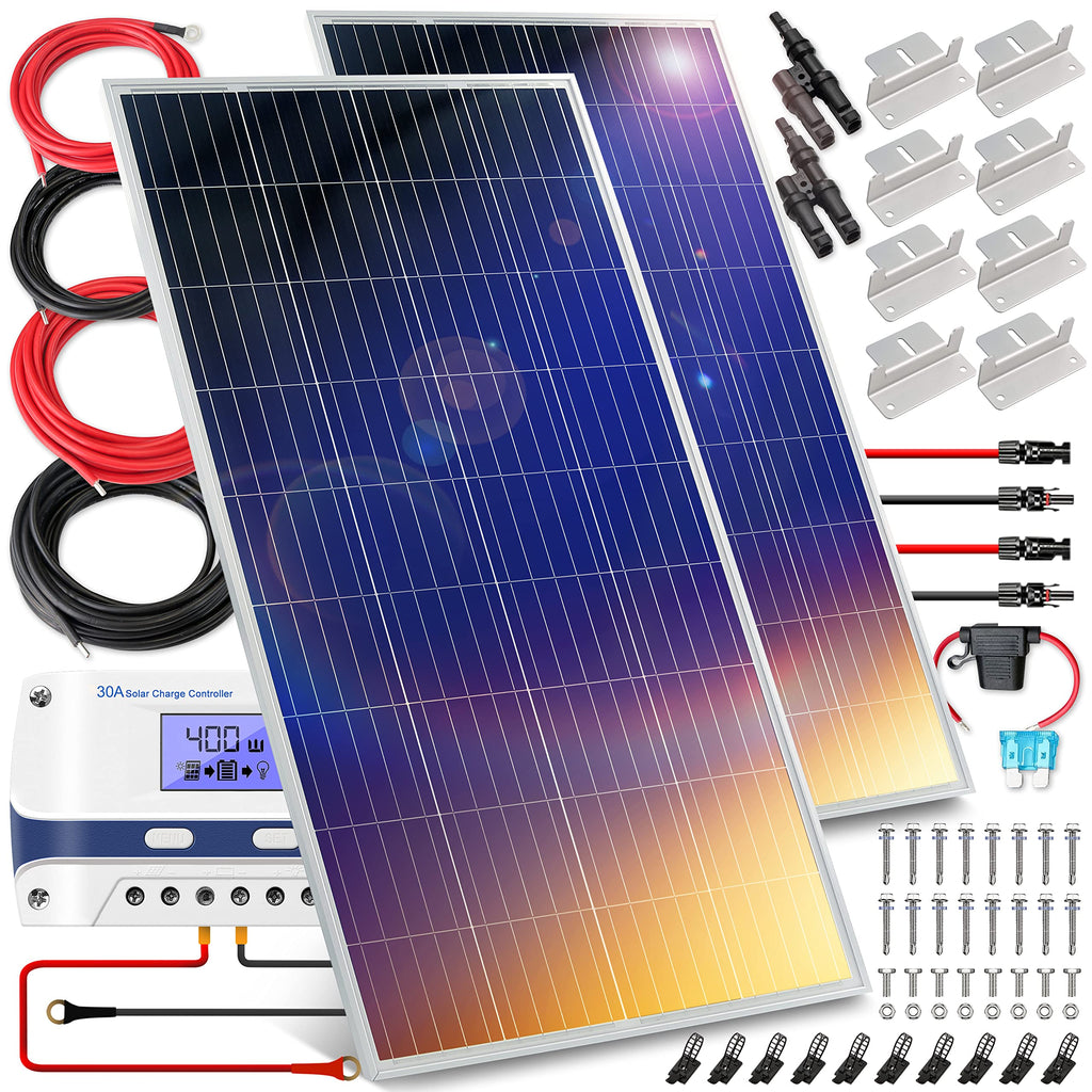400 Watt 12V Portable Solar Starter Kit with 2 Pcs 200W Monocrystalline Set and 30A PWM Controller Q4979