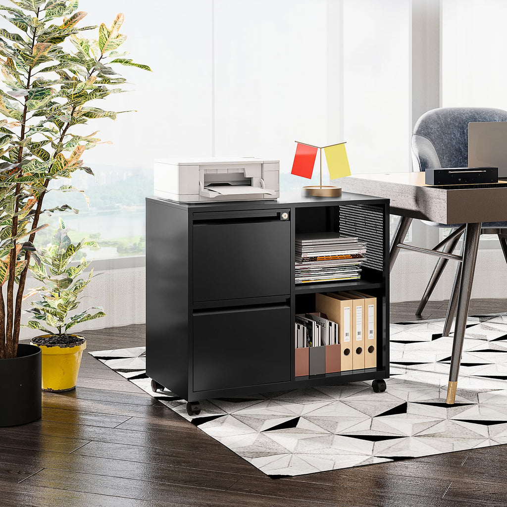 2 Drawer Metal File Cabinet with Lock and Shelf R7671