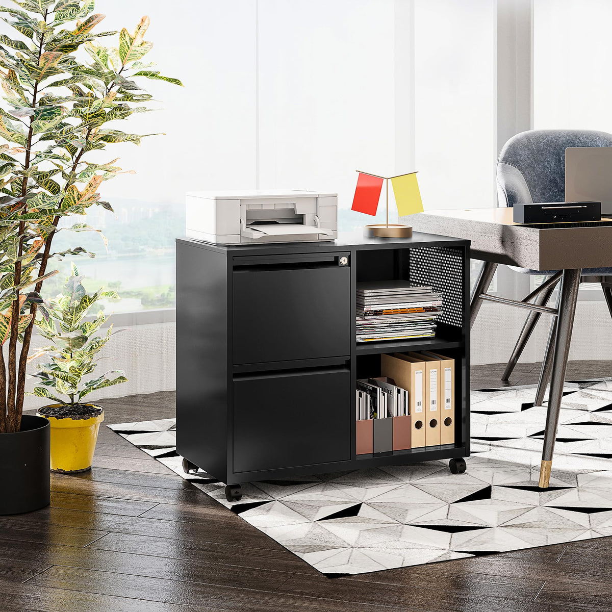 2 Drawer Metal File Cabinet with Lock and Shelf R7671