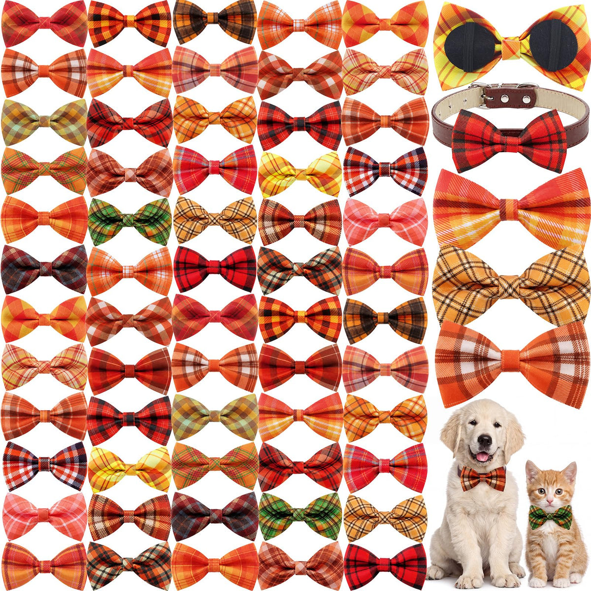 60 Pcs Plaid Dog Collar Bow Ties K6884