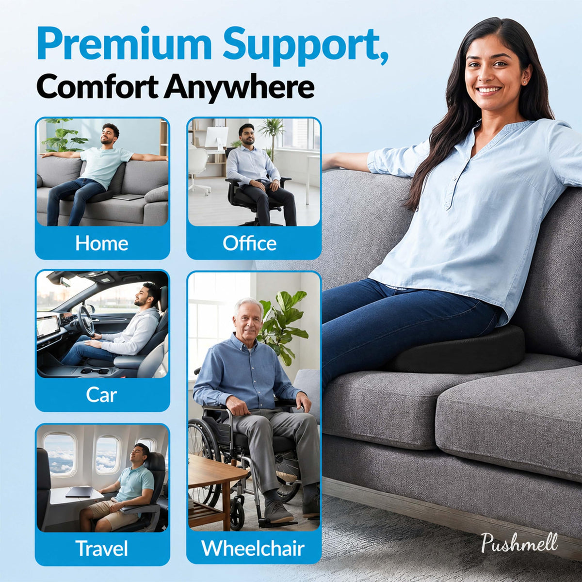 Memory Foam Gel Seat Cushion with Extra Cover T172
