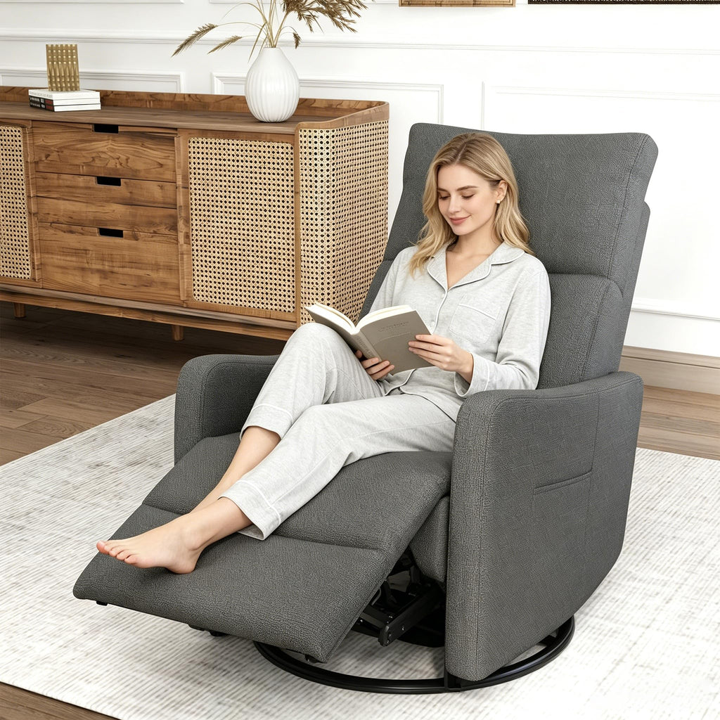 Dark Gray Velvet Swivel Rocker Chair Q73037