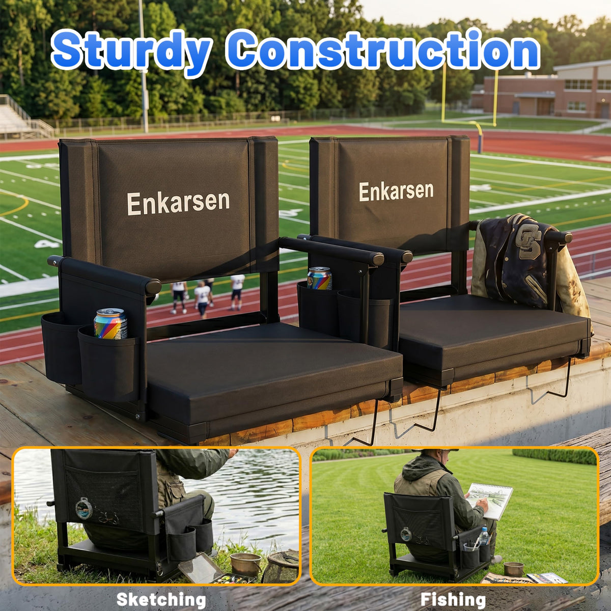 Portable Stadium Seat with Armrests & Cup Holder H609610